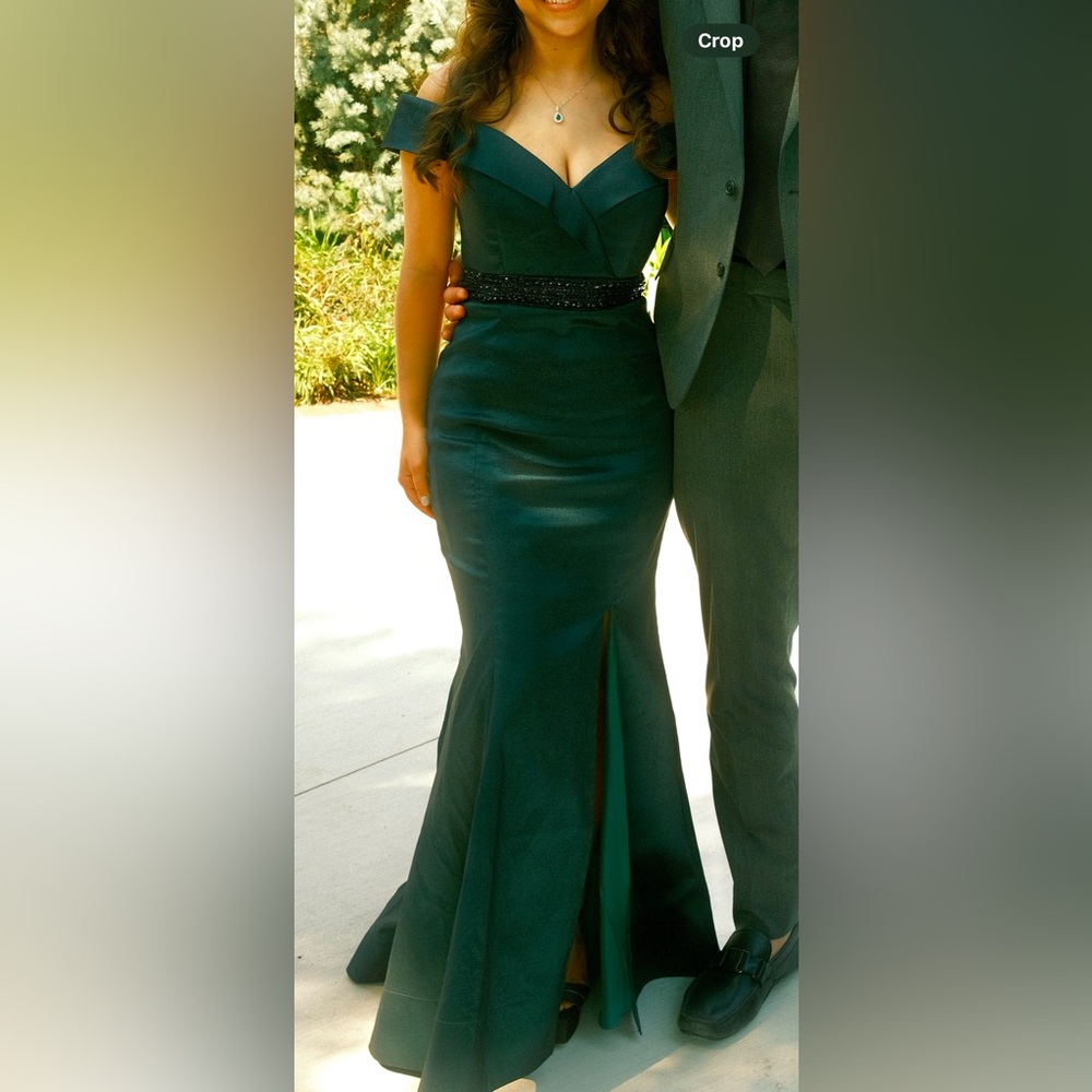 Mac Duggal Green Trumpet Maxi Dress with Slit